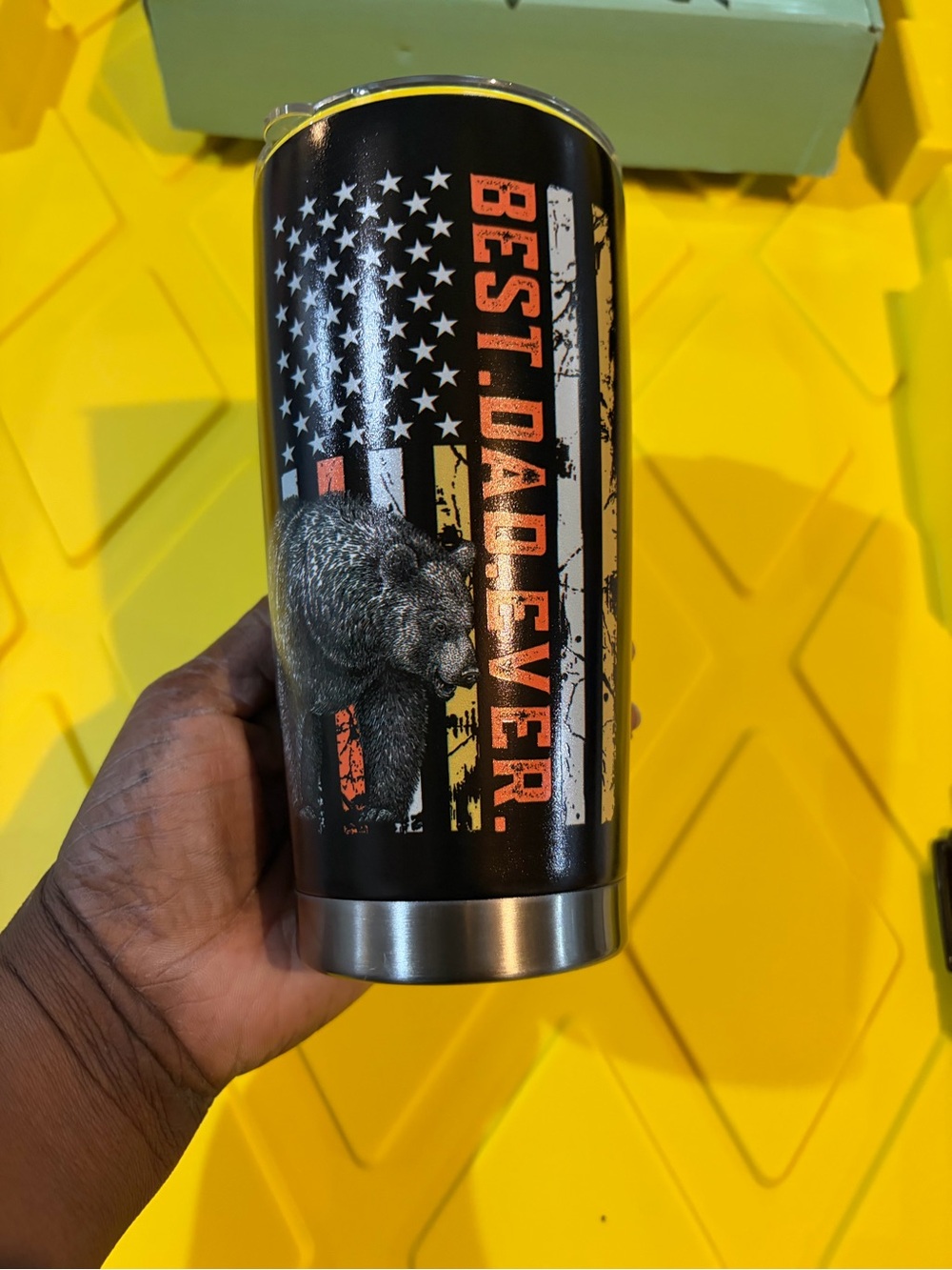 Best Dad Ever Black Insulated Tumbler with Bear Design
